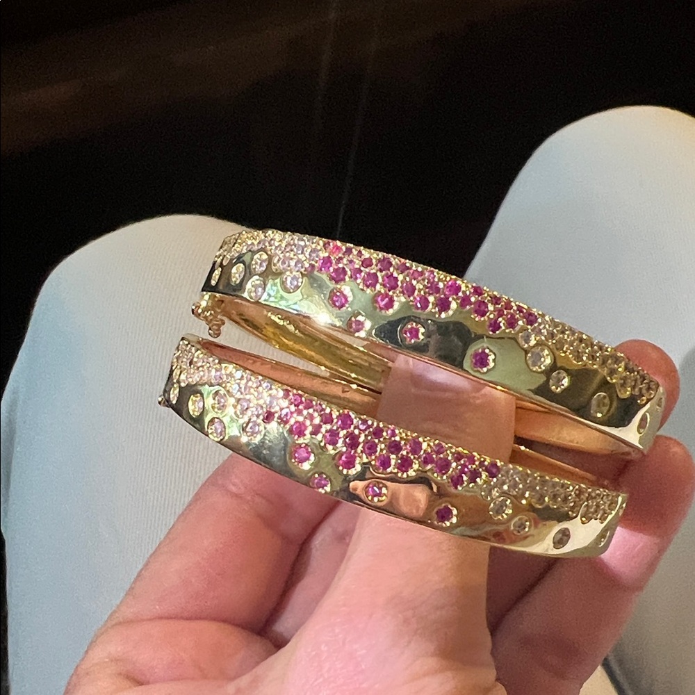 Gold and Pink Crystal Bangle Set